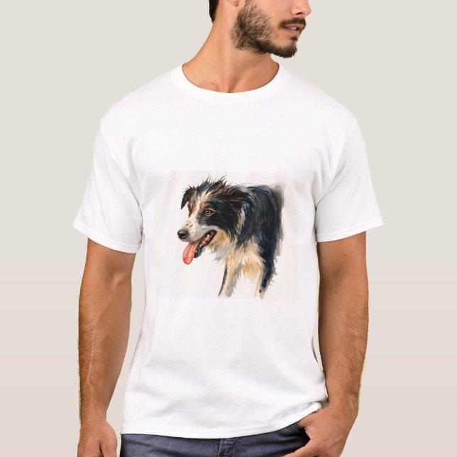 Authentic Watercolor Border Collie T-Shirt (Framsida)
