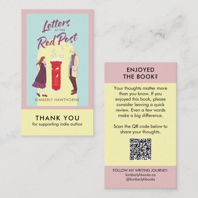 Author Book Review Request Card QR Code Pastel Visitkort (Fram/baksida)