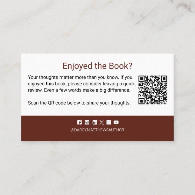 Author Book Review Request QR Code Thank you Visitkort (Baksida)