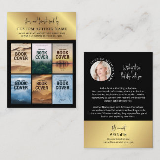 Author Book Series Photo Collage Black & Gold Visitkort