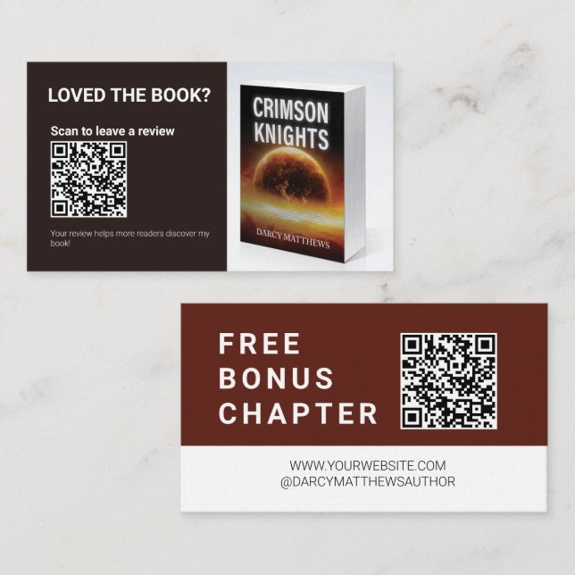 Author QR Book Review Request Free Bonus Chapter Visitkort (Fram/baksida)