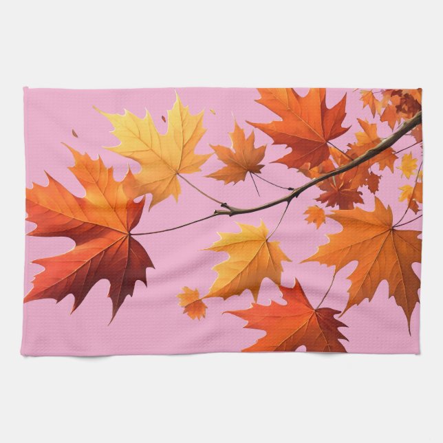 Authumn leaves Kitchen Towels pink Kökshandduk (Horisontell)