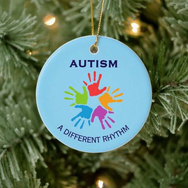 Autism A Different Rhythm Handprint Christmas Julgransprydnad Keramik (Träd)