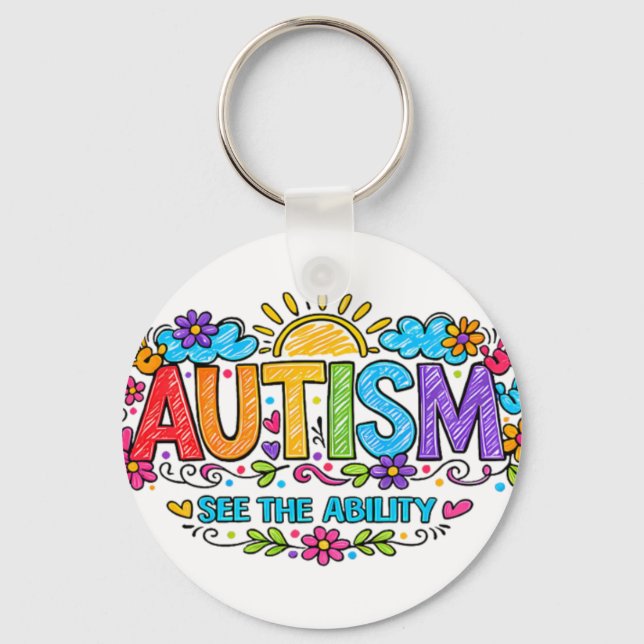 Autism Ability Love Rainbow Handprints Sun Cloud Nyckelring (Framsida)