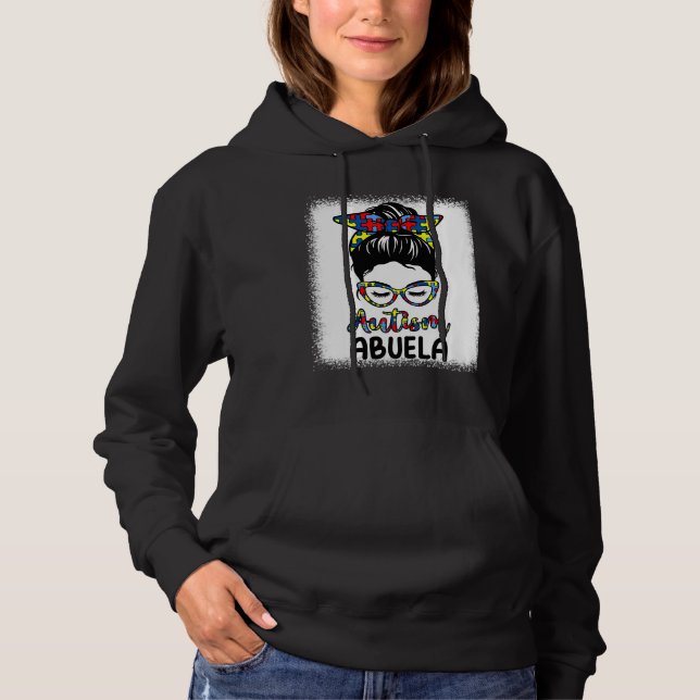 Autism Abuela Messy Bun Bleached Autism Awareness T Shirt (Framsida)