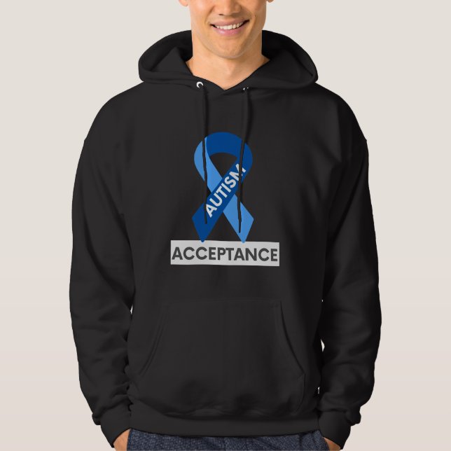 Autism Acceptance Blue Ribbon Hoodie (Framsida)