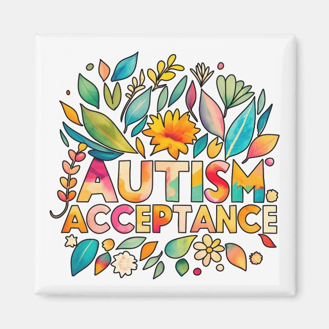 Autism Acceptance Colorful Flowers Magnet (Framsidan)