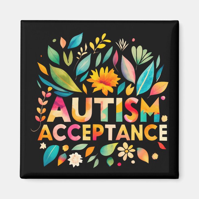 Autism Acceptance Colorful Flowers Magnet (Framsidan)