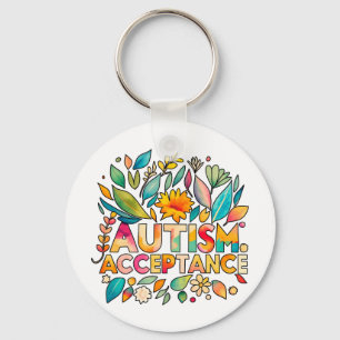 Autism Acceptance Colorful Flowers Nyckelring