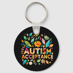 Autism Acceptance Colorful Flowers Nyckelring