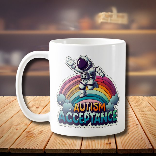 Autism Acceptance Rainbow Astronaut Kaffemugg (Skapare uppladdad)