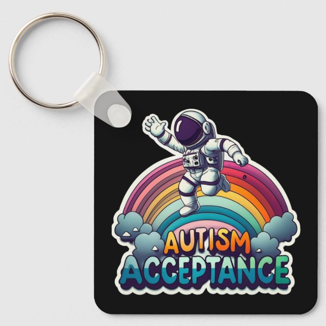 Autism Acceptance Rainbow Astronaut Nyckelring (Framsida)