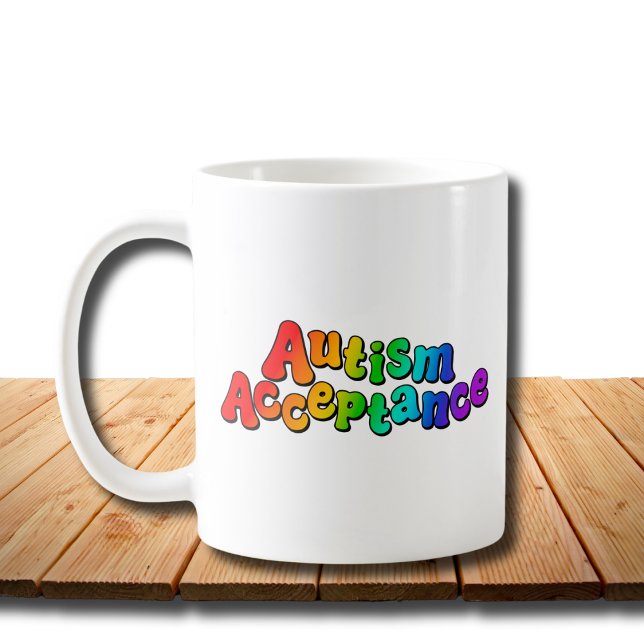 Autism Acceptance Rainbow Typography Kaffemugg (Skapare uppladdad)