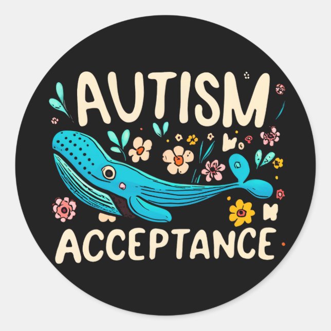 Autism Acceptance Whale Runt Klistermärke (Framsida)