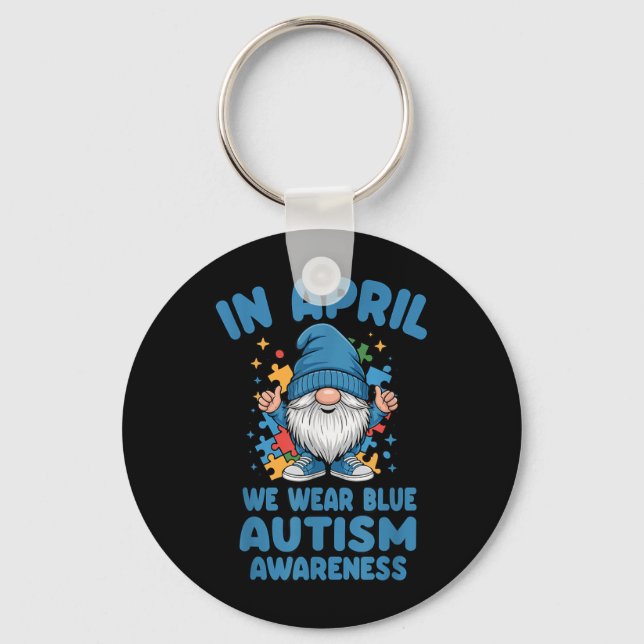 Autism Acceptans April Tomte Pusselbit Nyckelring (Framsida)