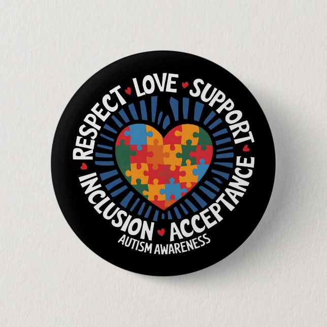 Autism Acceptans Autistisk Respekt Kärlek Stöd Knapp (Framsida)