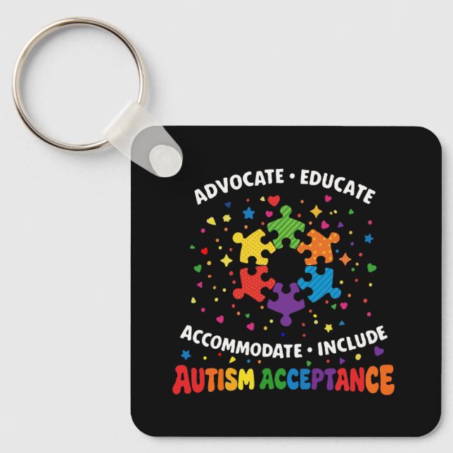 Autism Acceptans Förespråkare Utrblda Rainbow Puss Nyckelring (Framsida)