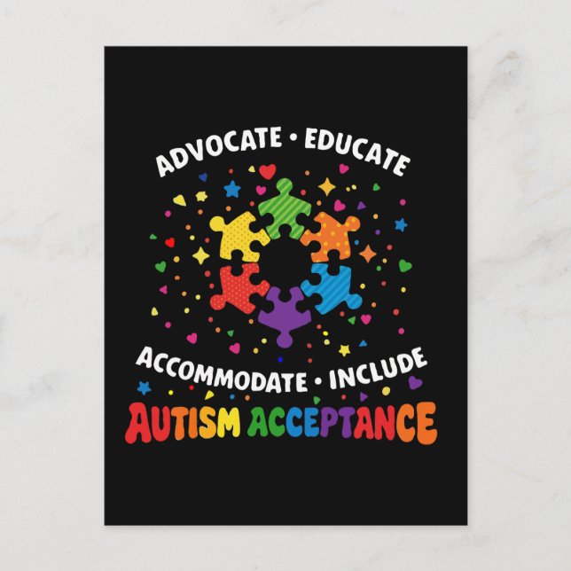 Autism Acceptans Förespråkare Utrblda Rainbow Puss Vykort (Framsida)