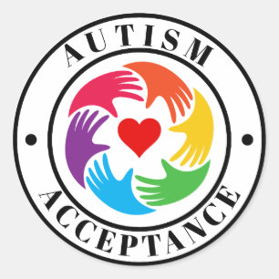Autism Acceptans Händer och Hjärtats Cirkel Runt Klistermärke
