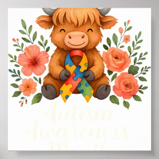 Autism Acceptans Highland Ko Flora Poster (Framsidan)