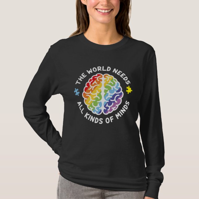 Autism Acceptans Hjärna Världen Behöver Alla Sorte T Shirt (Framsida)