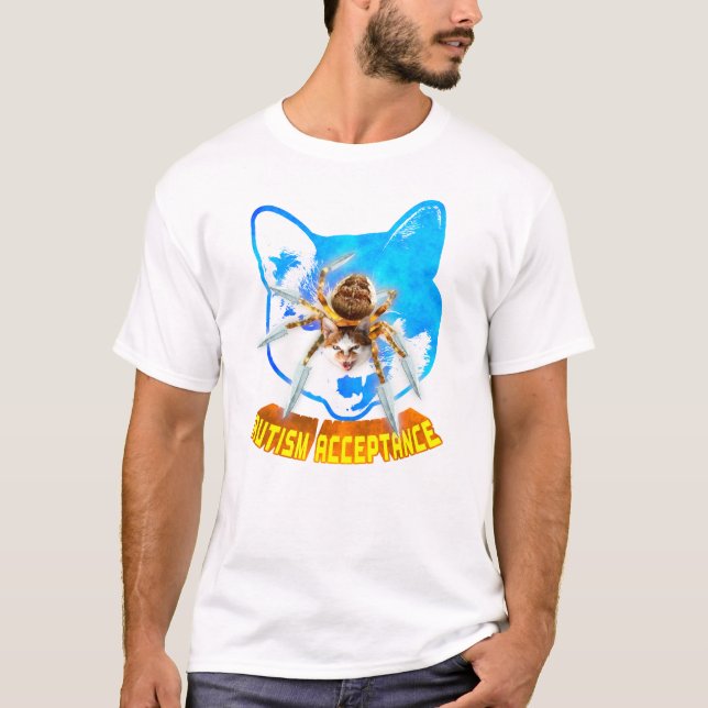 Autism Acceptans Ilsken Blad Spindel Katt T Shirt (Framsida)