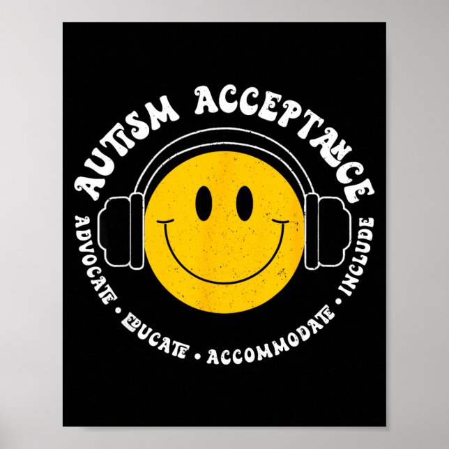 Autism Acceptans Medvetenhet Leende Ansikte Roliga Poster (Framsidan)