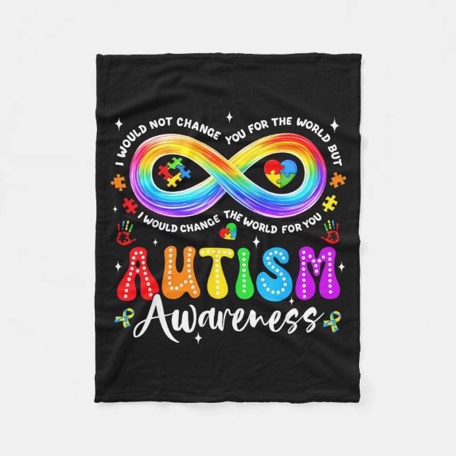 Autism Acceptans Medvetenhet Rainbow Oändlighetssy Fleecefilt (Framsidan)