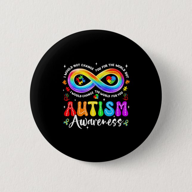 Autism Acceptans Medvetenhet Rainbow Oändlighetssy Knapp (Framsida)