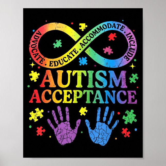 Autism Acceptans Medvetenhet T-shirt Oändlighetssy Poster (Framsidan)
