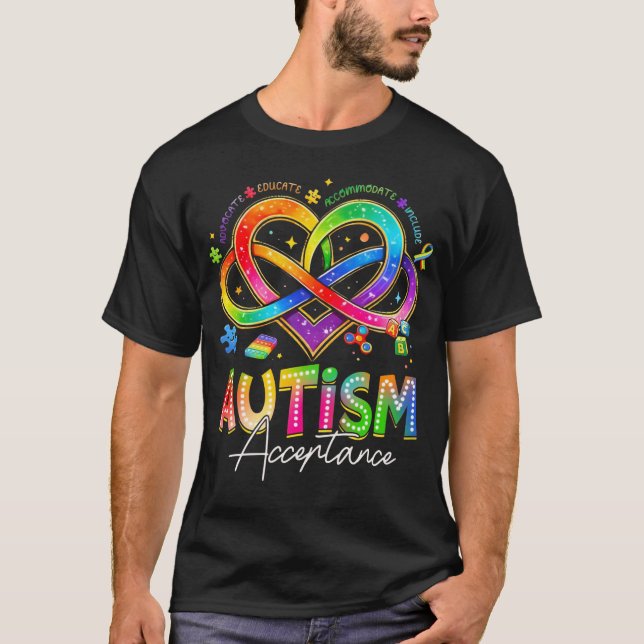 Autism Acceptans Oändlighet Hjärta Sensorisk Fidge T Shirt (Framsida)