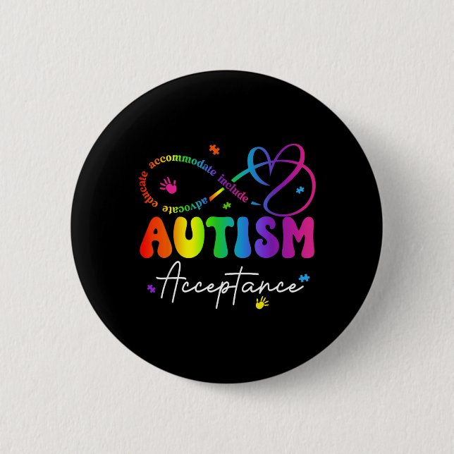 Autism Acceptans Oändlighetssymbol Knapp (Framsida)