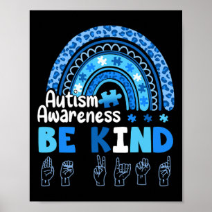 Autism Acceptans Var Snäll Asl Hand Teckenspråk Poster