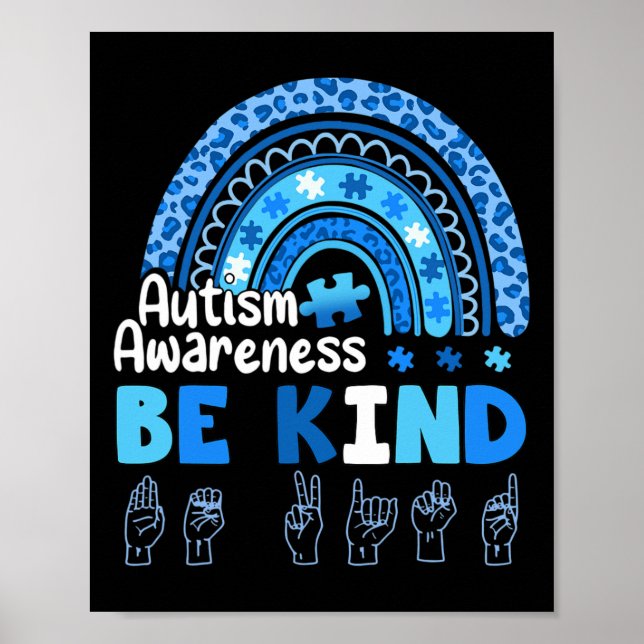 Autism Acceptans Var Snäll Asl Hand Teckenspråk  Poster (Framsidan)