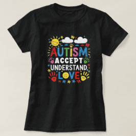 Autism Acceptera Förstå Kärlek Färgglada Handavtry T Shirt