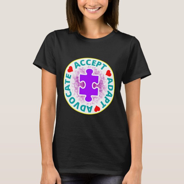 Autism accepterar Adapt Advocate Nice Teckning med T Shirt (Framsida)