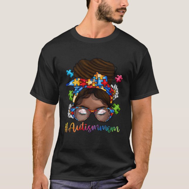 Autism Afro Mom Curly Hair American African Autism T Shirt (Framsida)