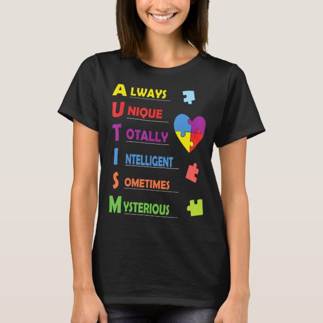 Autism Akronym Och Pusselbit T Shirt (Framsida)