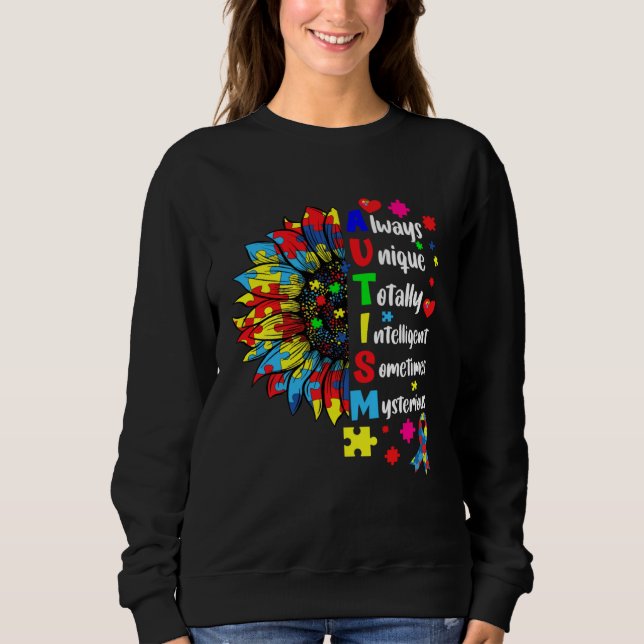 Autism Always Unique Totally Intelligent Sometime  T Shirt (Framsida)