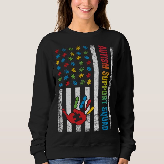 Autism American Flag Autism Support Squad T Shirt (Framsida)