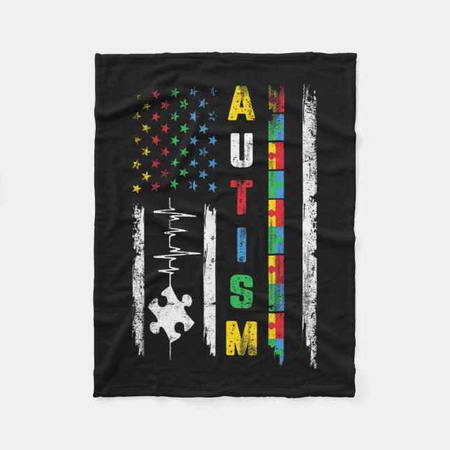 Autism American Flag Puzzle Autism Awareness Men W Fleecefilt (Framsidan)