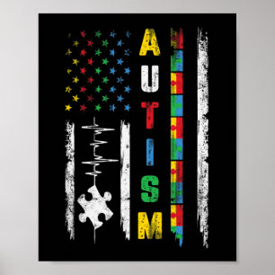 Autism American Flagga Puzzle Autism Awareness Man Poster