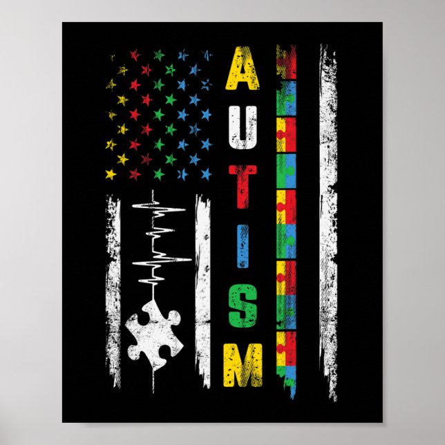 Autism American Flagga Puzzle Autism Awareness Man Poster (Framsidan)