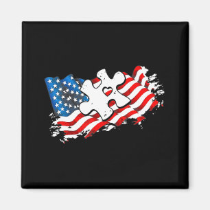 Autism American Flagga Puzzle Autism Awareness Sup Magnet