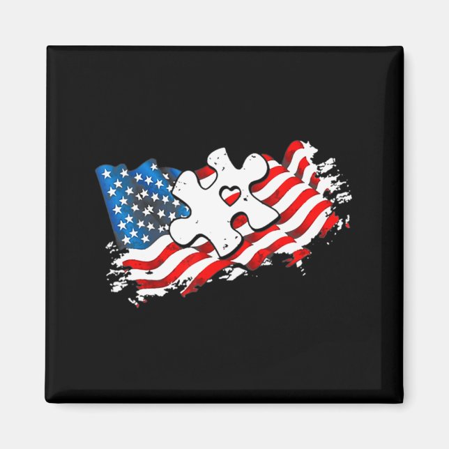 Autism American Flagga Puzzle Autism Awareness Sup Magnet (Framsidan)