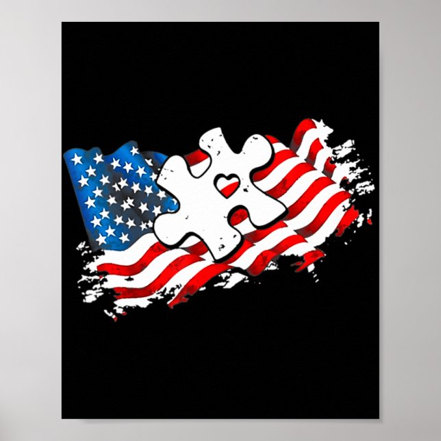 Autism American Flagga Puzzle Autism Awareness Sup Poster (Framsidan)