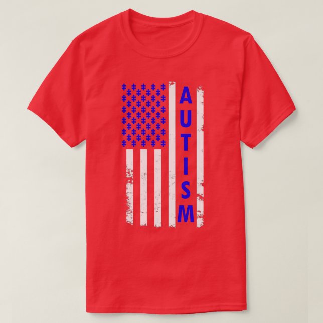 Autism American Flagga Shirt Autism Awareness Puzz T (Design framsida)