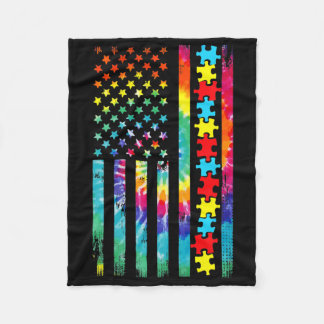 Autism American Flagga Tie Dye Autism Awareness fo Fleecefilt