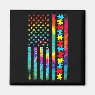 Autism American Flagga Tie Dye Autism Awareness fo Magnet