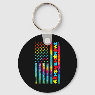 Autism American Flagga Tie Dye Autism Awareness fo Nyckelring